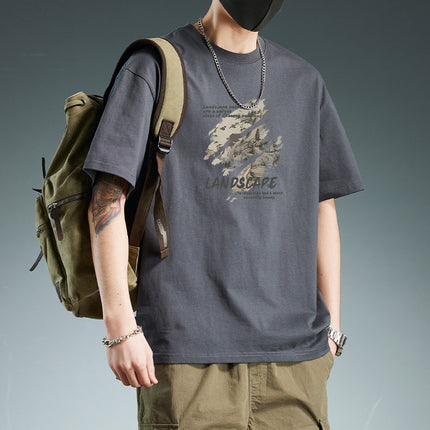 Short-Sleeved T-Shirt Men's Summer Trendy Brand Ins Hong Kong Style Printed Round Neck Clothes Loose Trendy Breathable Gas Shirt