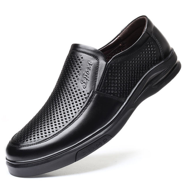 Mingfu Leather New Hollow Leather Sandals Soft Sole Soft Face Hole Shoes Breathable Casual Business Leather Sandals Dad Shoes