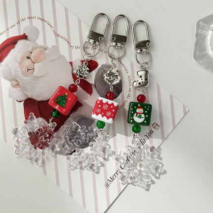 Christmas Beaded Mobile Phone Lanyard Christmas Cute School Bag Hanging Keychain Snowflake Pendant