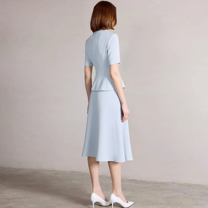 Summer New Short-Sleeved Light Blue Professional Women's Skirt Suit Double-Breasted Suit Collar Office Manager Commuting Formal Wear
