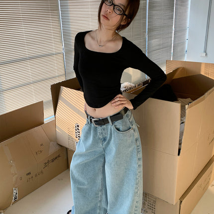 Dorothy Spring South Korea Vintage Washed Low-rise Loose Wide-leg Dash Jeans Women's All-match Casual Pants