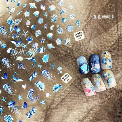 New Fresh Ocean-Themed Nail Stickers Trendy Shell Starfish Waves Blue Purple Coral Sea Nail Decoration