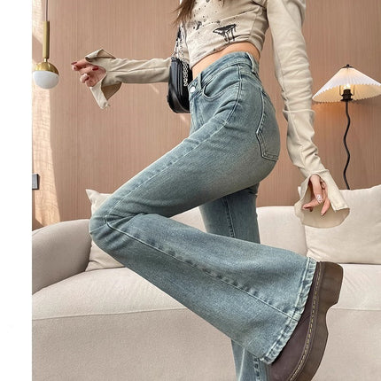 Cold Tea Micro La Jeans Spring Women's 2024 New Women's High Waist Design Light Color Trailing Trumpet Pants