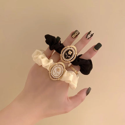 Cross-border Explosive Simple Satin Large Intestine Hair Ring Rose Flower Hair Rope Temperament All-match Ball Headwear Durable Hair Rope