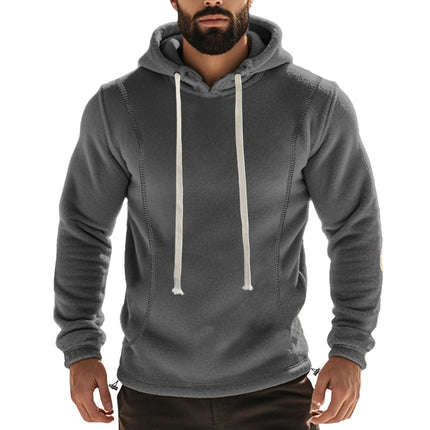 Cross-border Amazon autumn and winter men's polar fleece hooded solid color sweater fleece-lined warm sports pullover hoodie