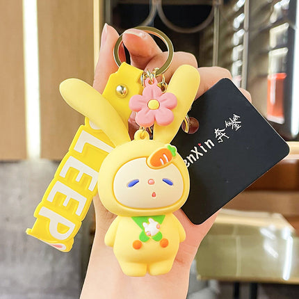 Original Inflatable Vertical Ears Rabbit Silicone Decompression Keychain Car Exquisite Couple Backpack Hanging Ornaments Business Gifts