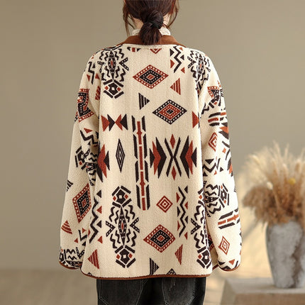 Autumn and Winter New Products 2025 Women's Export Casual Geometric Print Double-Sided Lamb Wool Jacket Teddy Velvet Warm Jacket
