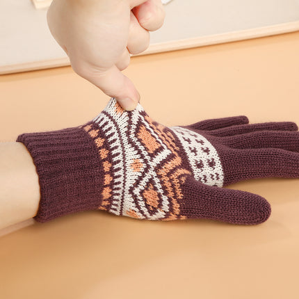 Five-Finger Jacquard Gloves Jacquard Touch Screen Unisex Five-Finger Cycling Imitation Cashmere Thickened Winter Warm Gloves