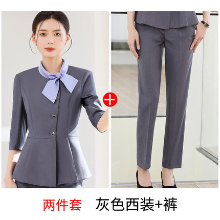 Hotel Work Clothes Female Seven-point Sleeve Spring and Autumn Front Desk Cashier Professional suit Catering Hotel Waiter Work Clothes Female