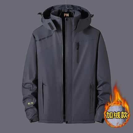 Men's and women's LOGO work clothes windproof waterproof outdoor mountaineering clothing plus velvet warm hooded coat wholesale