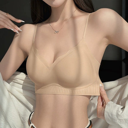 Seamless Liquid Foundation Underwear Women's Small Chest Push-up Summer Thin Vest-style Integrated Invisible Skin Thin Shoulder Strap Bra