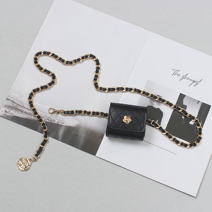 Waist bag chain mini metal waist chain Women's belt bag versatile decorative pants with skirt suit Black