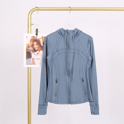 LULU in stock Hooded Jacket Running Yoga Jacket Sports Slim Zipper Cardigan Fitness Top Women
