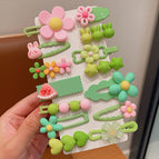 Resin green hair clips [14-piece set]