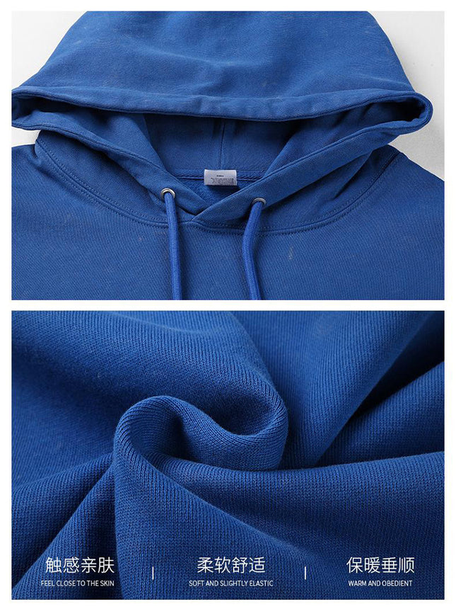 New American Style Pure Cotton Washed Old Pullover Hoodie Jacket Customized Men's Loose Large Size Sweatshirt Suit Embroidered Logo