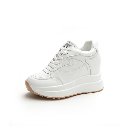 Cross-Border Height-Increasing White Sneakers for Women 2026 Spring New Style for Petite Women 10cm Thick-Soled Casual Sports Shoes Genuine Leather Women's Shoes