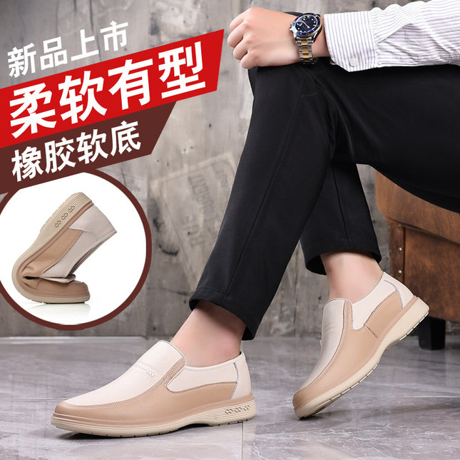 Factory wholesale spring men's leather shoes cowhide white apricot dad leather shoes sandals business casual hollow men's shoes