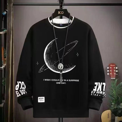 2025 New Long-Sleeved Round Neck Fake Two-Piece Sweatshirt for Men, Loose, Versatile, Fashionable, Popular and Comfortable Men's Tops