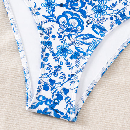 Billion Swimming 2025 European and American New Bikini Sexy Printed Neck Lace Swimsuit Women's Split Swimwear for Foreign Trade