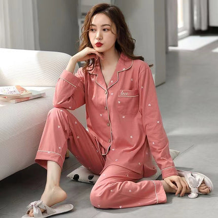 Pure Cotton Pajamas Women's Spring and Autumn Long-sleeved Cardigan Suit for Middle-aged and Elderly Mothers Large Size Outfit Home Clothes for Winter