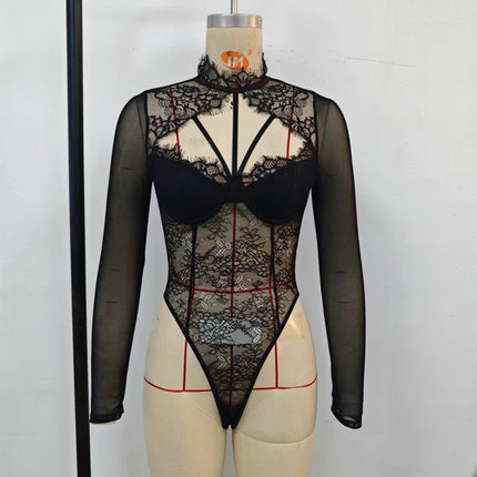 European and American sexy inner body shaping jumpsuit detachable chest pad hot girl lace stitching Fashion Street Women's top