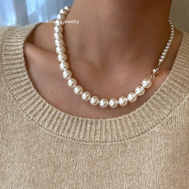 New Product: Shi Jia Strong Luster Pearl Necklace, Niche Light Luxury Minimalist Style Women's Necklace with Magnetic Clasp Design