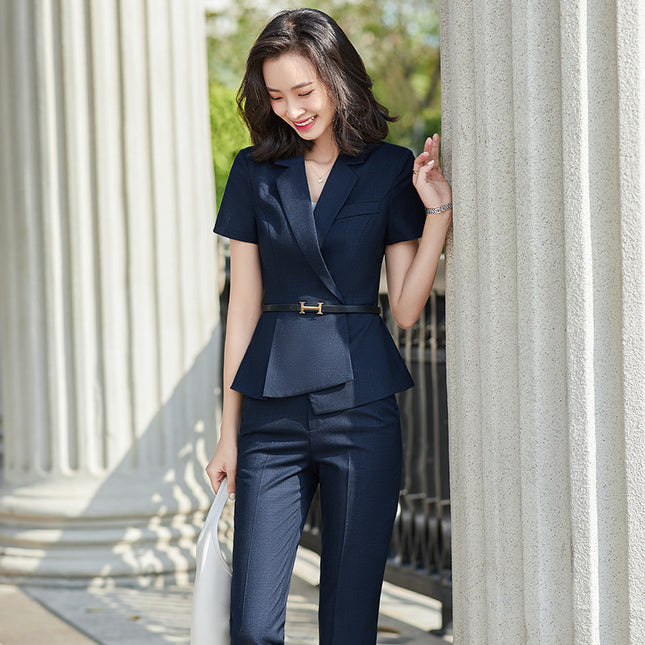 Professional Suit Dress Women's 2024 Summer New Office Front Desk Sales Department Tooling Thin Slim-fit Short-sleeved Suit Pants