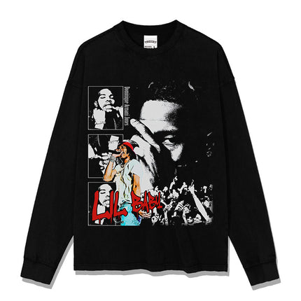 Cross-Border American Retro Hip-Hop Lil Baby Lil Baby Printed Short-Sleeved T-Shirt Heavy Round Neck Hooded Sweatshirt