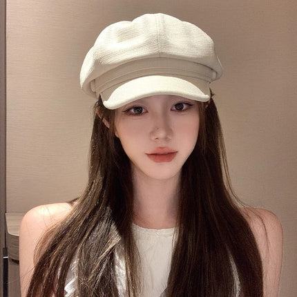 Octagonal Beret Women's 2024 New Autumn and Winter Big Head White All-match Show Face Small Fashion Paints' Hat Trendy