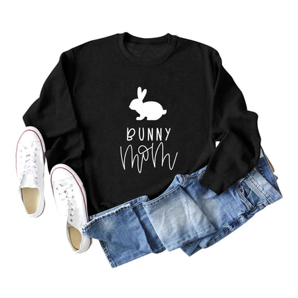 Amazon Cross-Border Export European and American Fashion Bunny Mom Fun Casual Women's Loose Long-Sleeved Round Neck Sweatshirt