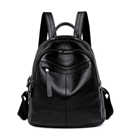 Genuine Leather Cross-Border Backpack for Women Black First Layer Cowhide Women's Backpack Trendy Fashion Versatile Soft Leather Women's Bag Wholesale