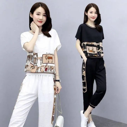 Casual Sports Suit for Women 2025 Summer New Loose Age-Reducing Fashionable Slim Casual Leggings Suit Pants Trendy