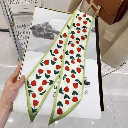 Long Small Silk Scarf Women's Green Style Small Fresh Ribbon Hair Band Tie Hair Binding Bag Decorative Long Professional Scarf