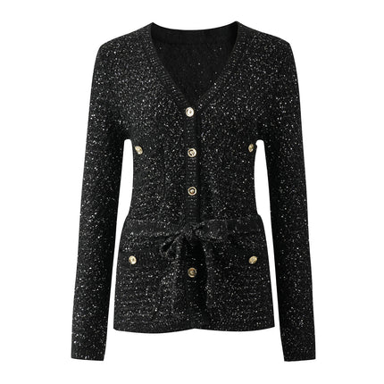 High Version in Stock 2025 Spring New European and American High-End French Celebrity Slim Sequin Knitted Cardigan Jacket for Women