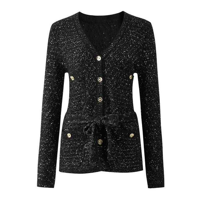 High Version in Stock 2025 Spring New European and American High-End French Celebrity Slim Sequin Knitted Cardigan Jacket for Women