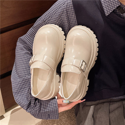 Women's Thick-Soled Loafers for Small People 2025 Spring New Hot Style Height-Increasing Jk Flats Platform Soft-Soled Small Leather Shoes