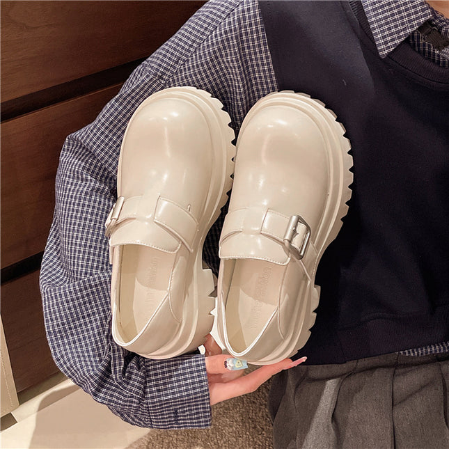 Women's Thick-Soled Loafers for Small People 2025 Spring New Hot Style Height-Increasing Jk Flats Platform Soft-Soled Small Leather Shoes