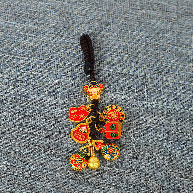Shajin Ancient Fa Gold Swallow Gold Family of Four Car Keychain Pendant High-end Ancient Fa Family of Three Bag Hanging Ornaments