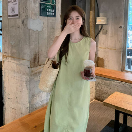 Korean Style Slimming Fresh Green Vest Dress Women's Summer 2025 New Mid-Length Casual Loose Skirt