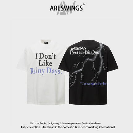 Areswings American-style High Street Lightning Print Short-sleeved Men's and Women's Niche Design Sense All-match Top Ins