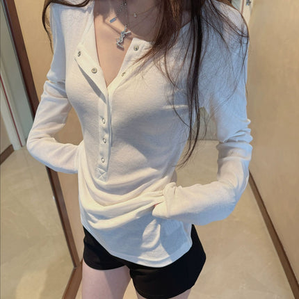 Here Yaya Shp 8.8 20:00 Salt Cold Brew Cool Imported Fabric Buttons Slimming Look Lazy t