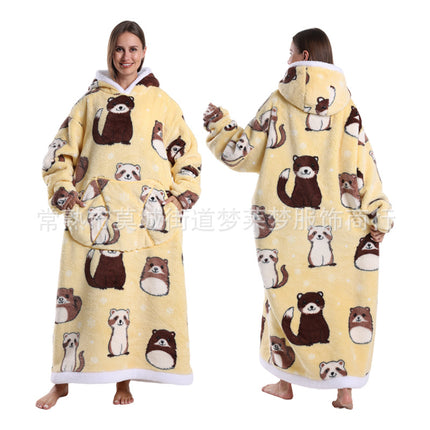A generation of winter clothing lazy printed hoodie thickened and lengthened adult couples nightgown tk labeling cross-border