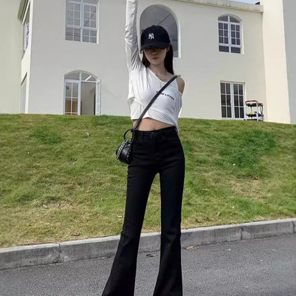 Black Stretch Micro-Flared Jeans for Women, Thin Summer 2025 New High-Waisted Slimming Pear-Shaped Body Horse Hoof Pants