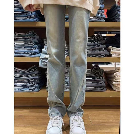 Blue Grey Straight Leg Jeans Women's Fashion All-match Loose High Waist Slimming Smoke Tube Design Sense Narrow Wide Leg Pants
