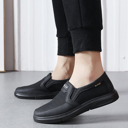 Large Size Old Beijing Cloth Shoes for Men, Breathable Spring and Autumn Men's Single Shoes, Middle-Aged and Elderly Dad Shoes, Size 47 Slip-On Shoes with Color-Blocking Design