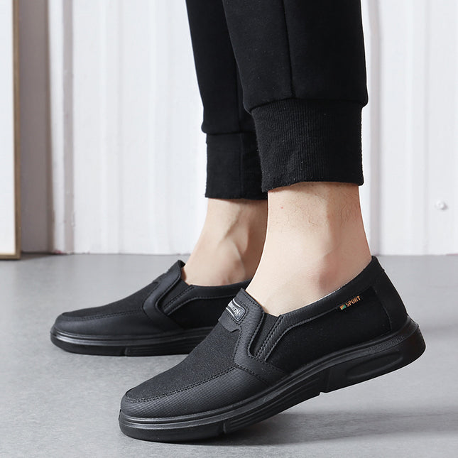 Large Size Old Beijing Cloth Shoes for Men, Breathable Spring and Autumn Men's Single Shoes, Middle-Aged and Elderly Dad Shoes, Size 47 Slip-On Shoes with Color-Blocking Design