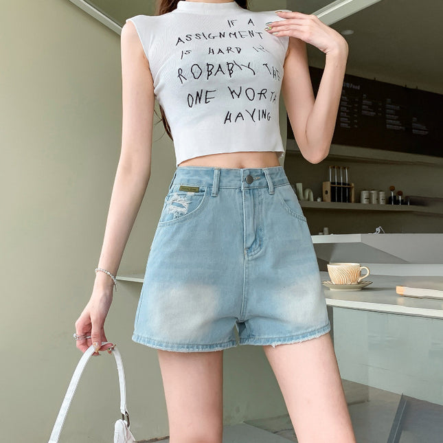 Hot Girl Light-Colored Denim Shorts Women's Summer Thin High-Waisted Loose Slimming Small Plus Size Wide-Leg Hot Pants