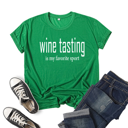 in stock foreign trade cross-border WINE TASTING wine printed short sleeve round neck T-shirt European and American men's and women's top loose