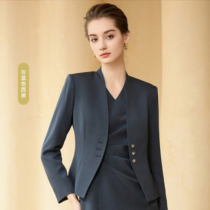 Fashionable Spring and Autumn new women's suit formal wear belly-covering slimming V-neck fashionable mid-length dress suit
