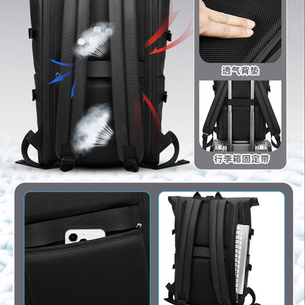 Backpack Men's Large Capacity Roll-up Backpack Fashionable Personalized Travel Bag Advanced Sense College Student Schoolbag Cross-border